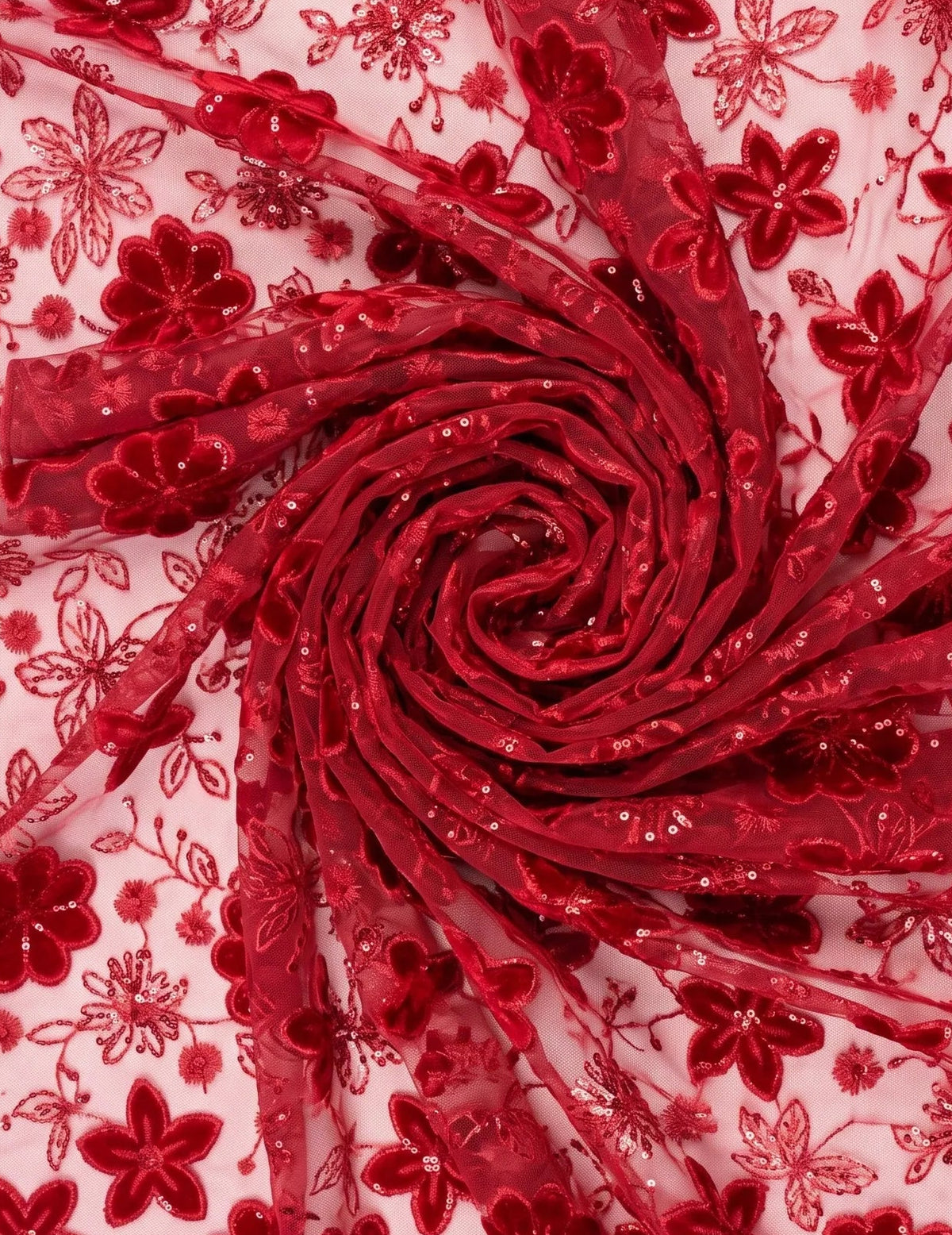 Red Sudanese Jirtig toub closeup with floral velvet embroidery