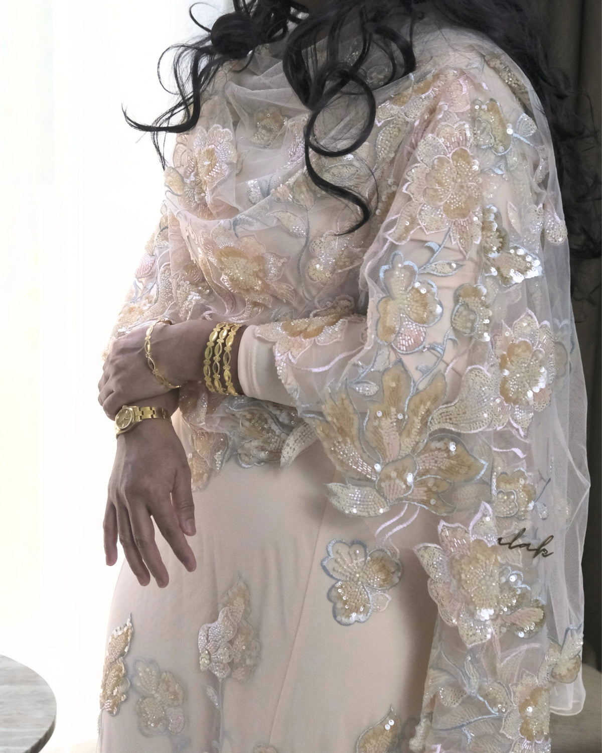 Ruwa Toub - Pink Sudanese toub sleeve and sequin detail