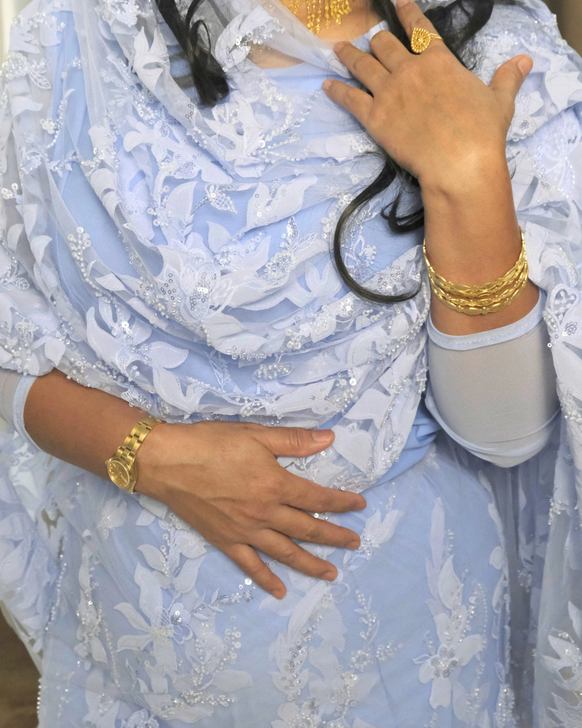Safa Toub - Sky Blue Sudanese toub detailed shoulder and fabric texture